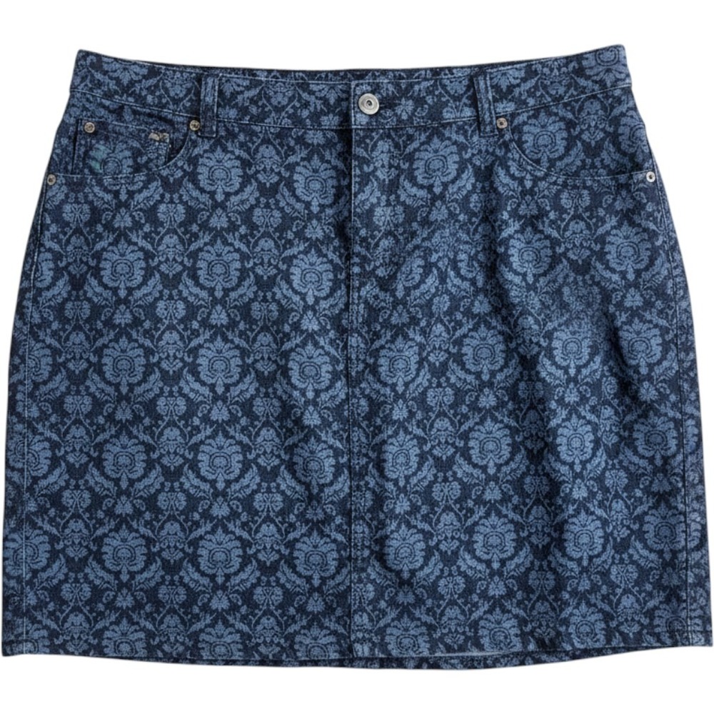 CJ Banks casual chic Blue Damask Floral Denim/mini Skort minimalist 00075-7739